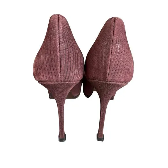 Vintage Yves Saint Laurent Burgundy Faux Snakeskin Leather Pumps Size 8 US