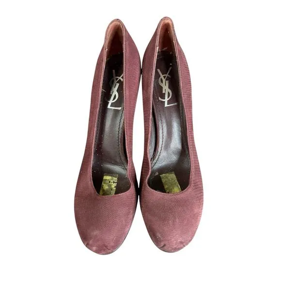 Vintage Yves Saint Laurent Burgundy Faux Snakeskin Leather Pumps Size 8 US