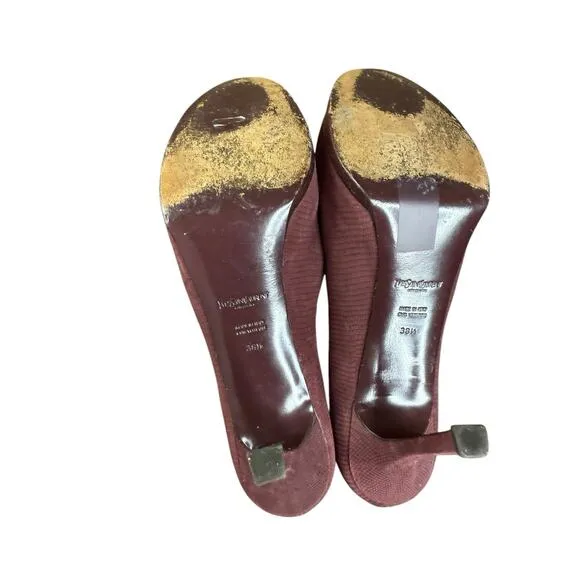 Vintage Yves Saint Laurent Burgundy Faux Snakeskin Leather Pumps Size 8 US