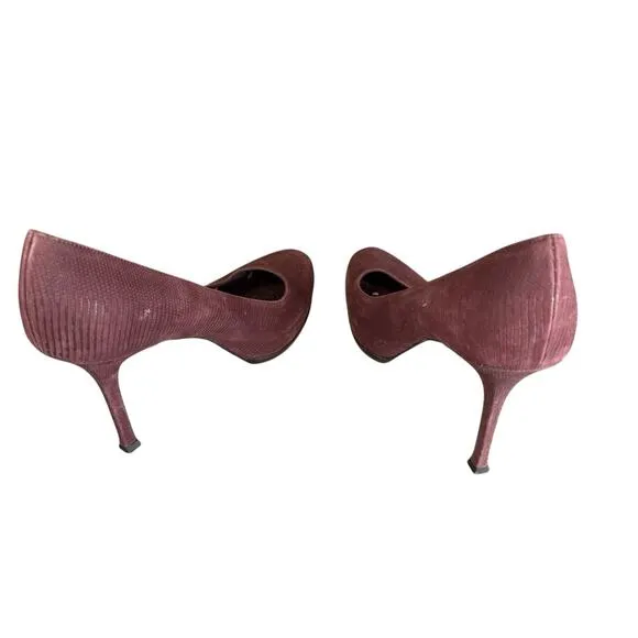 Vintage Yves Saint Laurent Burgundy Faux Snakeskin Leather Pumps Size 8 US