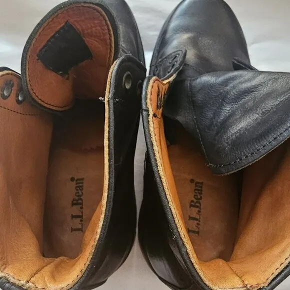 Vintage LLBean Men’s Black waterproof leather Combat Boots Size 6 Made In Canada