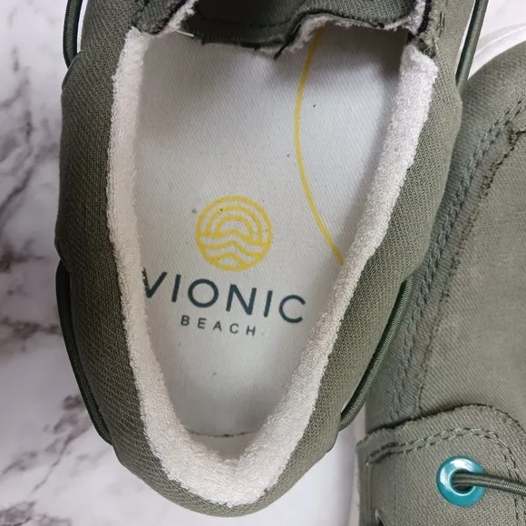 VIONIC Beach Mens 8 army green Skipper Slip-On Casual Comfort Shoes canvas