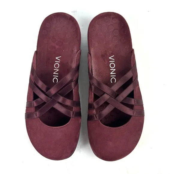 Vionic Claire Shoes 6 Burgundy Maroon Suede Slip On Flats