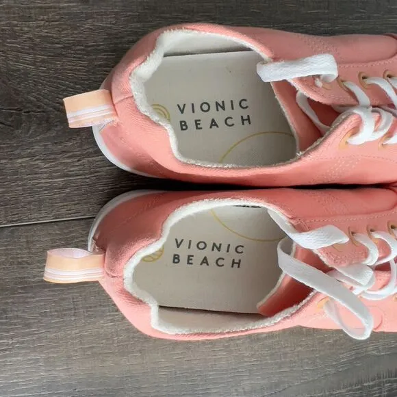 Vionic Shoes Womens Stinson Beach Orange Sz 8.5 Canvas Casual Comfort Sneakers