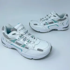 Vionic Womens Classic Walking Leather Shoes White Blue 23WALK Low Top Lace Up 8M