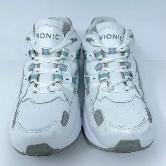 Vionic Womens Classic Walking Leather Shoes White Blue 23WALK Low Top Lace Up 8M
