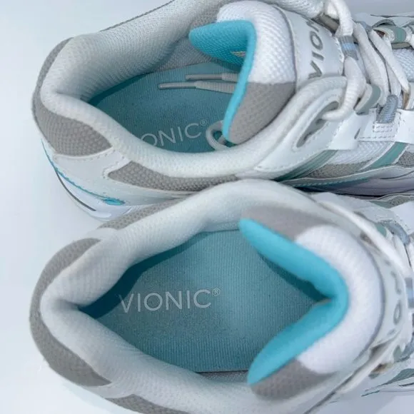 Vionic Womens Classic Walking Leather Shoes White Blue 23WALK Low Top Lace Up 8M