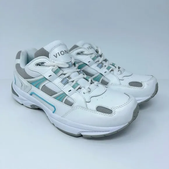 Vionic Womens Classic Walking Leather Shoes White Blue 23WALK Low Top Lace Up 8M