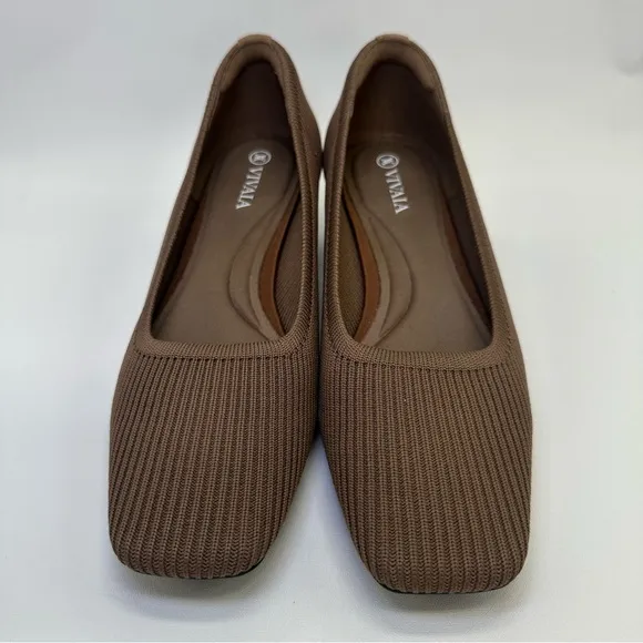 VIVAIA Melody Pro Pump Heel Shoes Women 37.5 Brown Knit Comfort Square Toe heels