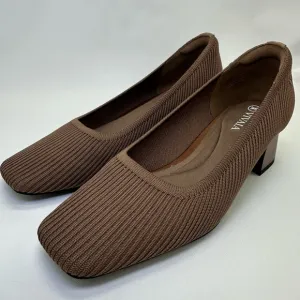 VIVAIA Melody Pro Pump Heel Shoes Women 37.5 Brown Knit Comfort Square Toe heels