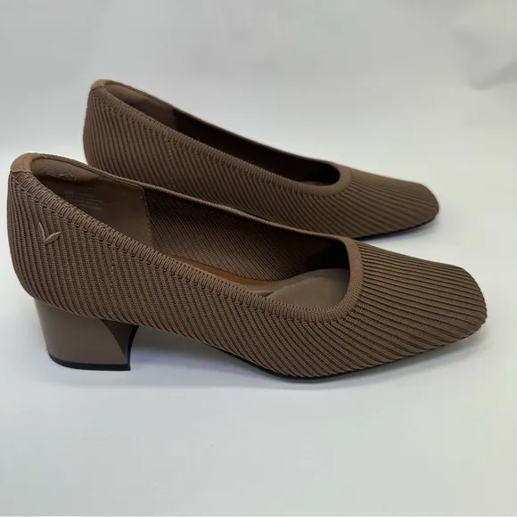VIVAIA Melody Pro Pump Heel Shoes Women 37.5 Brown Knit Comfort Square Toe heels