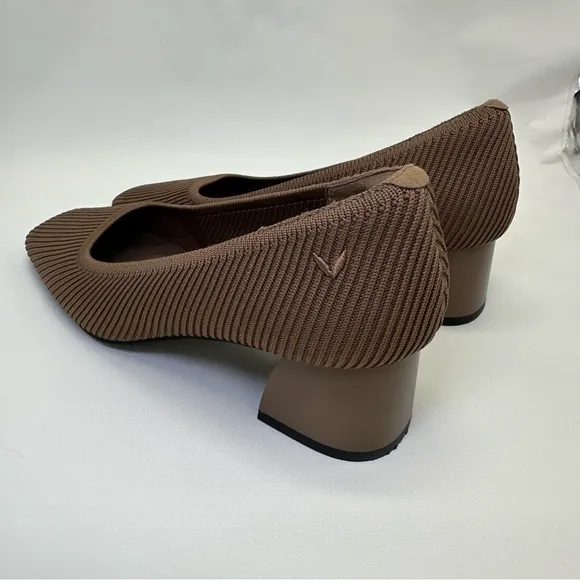 VIVAIA Melody Pro Pump Heel Shoes Women 37.5 Brown Knit Comfort Square Toe heels