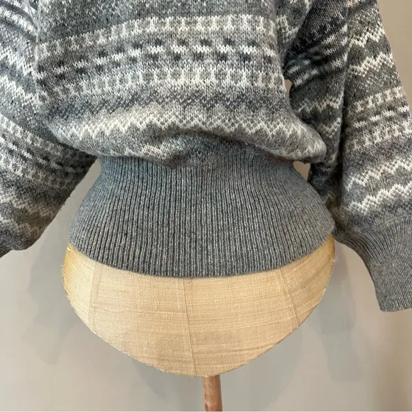 VTG 90s Esprit Fair Isle Nordic Balloon Sleeve Wool Blnd Sweater Sz S Gray White