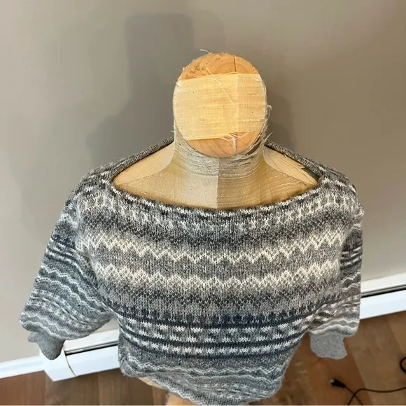 VTG 90s Esprit Fair Isle Nordic Balloon Sleeve Wool Blnd Sweater Sz S Gray White