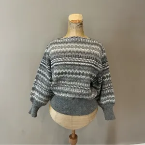 VTG 90s Esprit Fair Isle Nordic Balloon Sleeve Wool Blnd Sweater Sz S Gray White