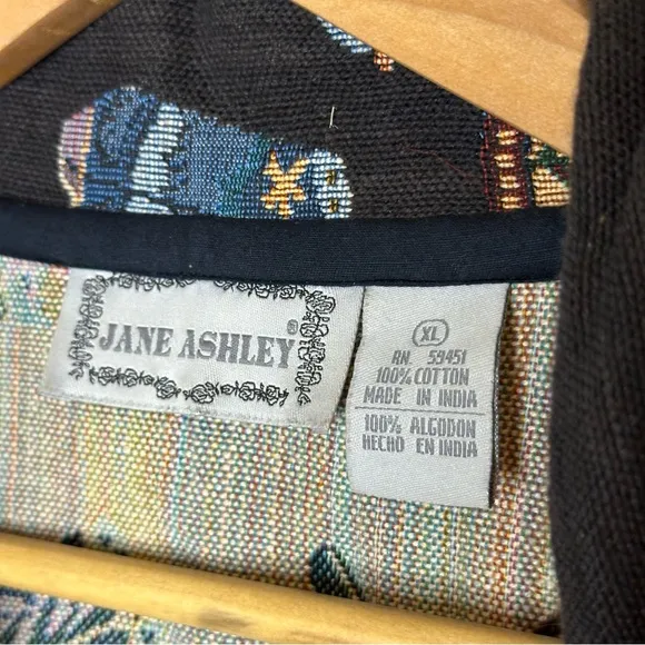 VTG Jane Ashley Black Multicolor Cowgirl Boot Print Lightweight Jacket Sz XL