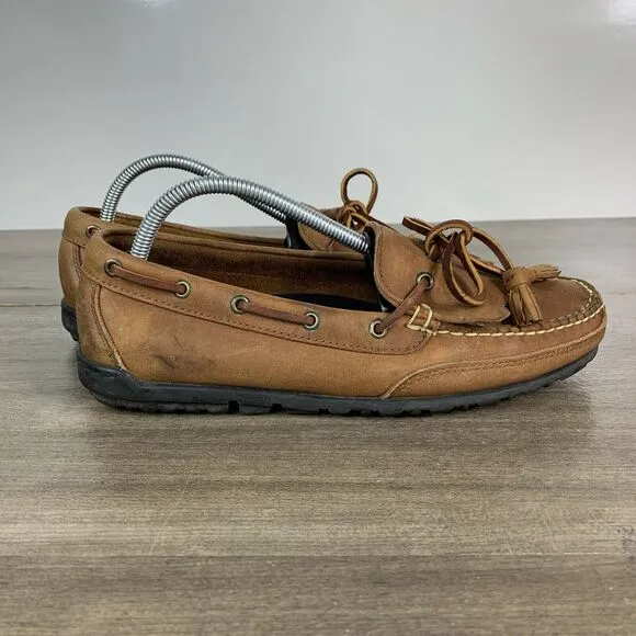 VTG Ralph Lauren Mens Polo Sport Brown Leather Loafers Boat Shoes Size 9 D
