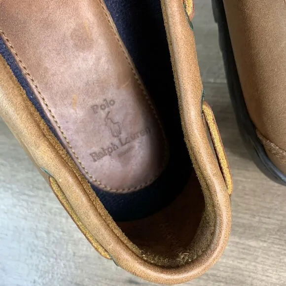 VTG Ralph Lauren Mens Polo Sport Brown Leather Loafers Boat Shoes Size 9 D