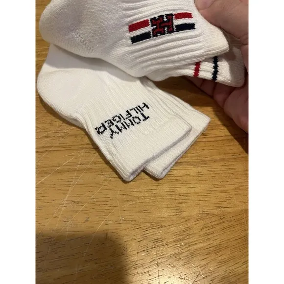 Vtg TOMMY HILFIGER Mens Cushion  Quarter Cut Socks 3 Pair Size 7-12 White 2005