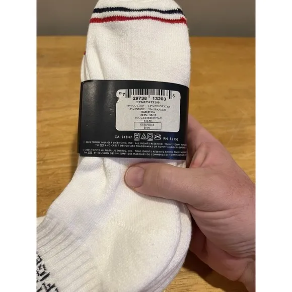 Vtg TOMMY HILFIGER Mens Cushion  Quarter Cut Socks 3 Pair Size 7-12 White 2005