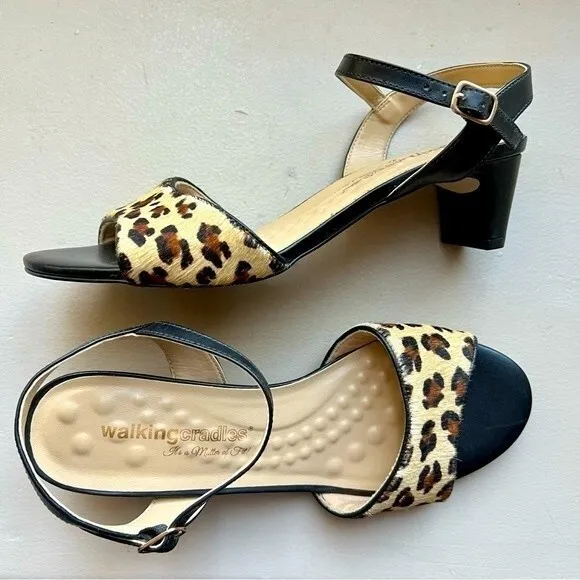 Walking Cradles Lydia Leopard Animal Print Low Heel Sandal Shoes Women’s 8.5