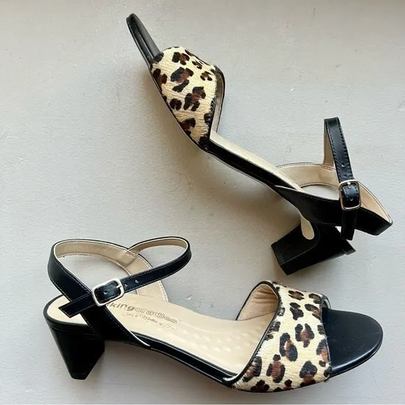 Walking Cradles Lydia Leopard Animal Print Low Heel Sandal Shoes Women’s 8.5