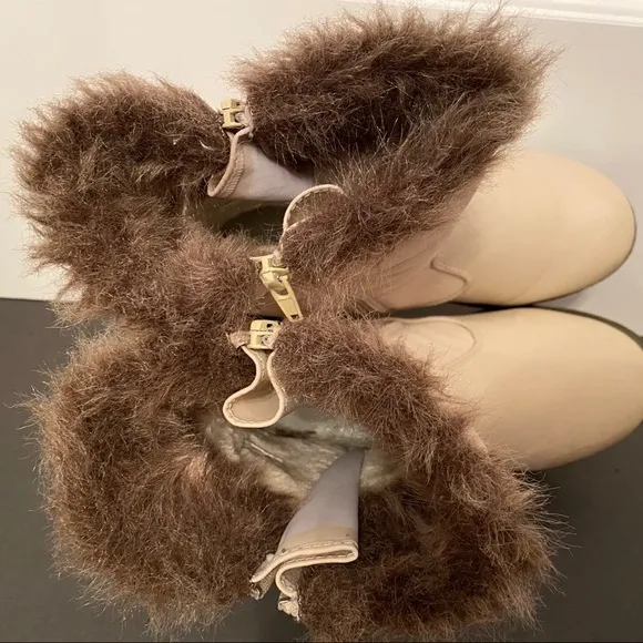 WEATHERPROOF WINTER BOOTS SHOES CREAM FAUX FUR ZIPPER Size 7.5 M