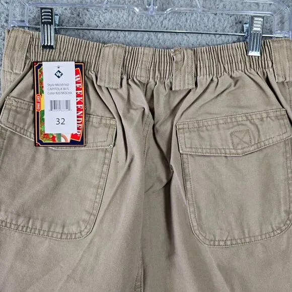 Weekender Cargo Hiking Shorts Mens 32x7 Tan Elastic Waist Outdoor Fishing Boat