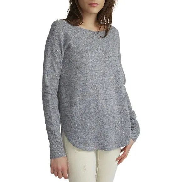 WHITE   WARREN Curved Rib Hem Crewneck Cashmere Sweater in Maroon/Purple/Magenta