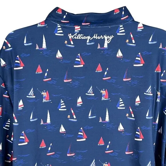 William Murray NWT Mens XXL Navy Sailboat Print Polo Golf Shirt Athleisure