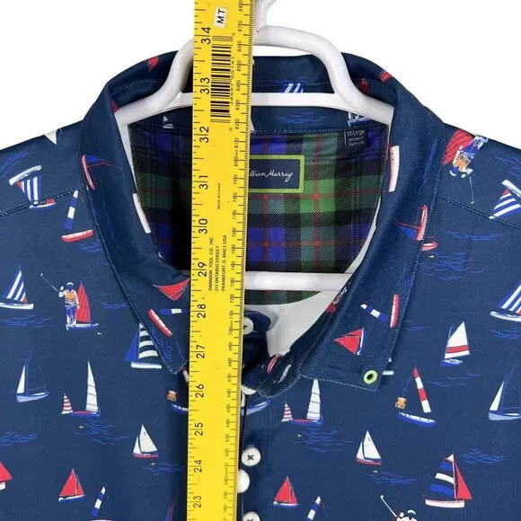 William Murray NWT Mens XXL Navy Sailboat Print Polo Golf Shirt Athleisure