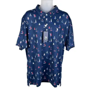 William Murray NWT Mens XXL Navy Sailboat Print Polo Golf Shirt Athleisure