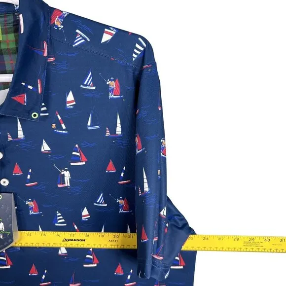 William Murray NWT Mens XXL Navy Sailboat Print Polo Golf Shirt Athleisure