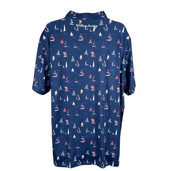 William Murray NWT Mens XXL Navy Sailboat Print Polo Golf Shirt Athleisure