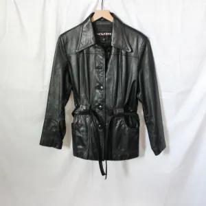 Wilson’s Black Leather Women’s Tie Front Jacket Large