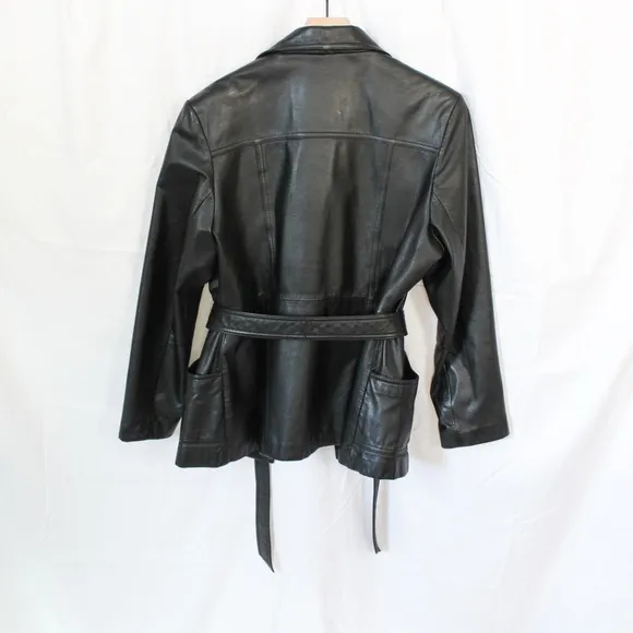 Wilson’s Black Leather Women’s Tie Front Jacket Large