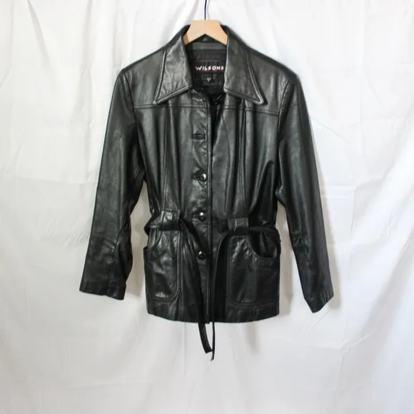 Wilson’s Black Leather Women’s Tie Front Jacket Large