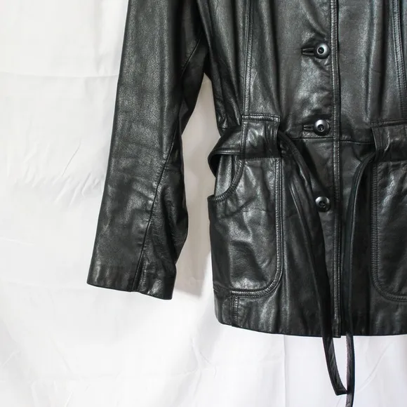 Wilson’s Black Leather Women’s Tie Front Jacket Large