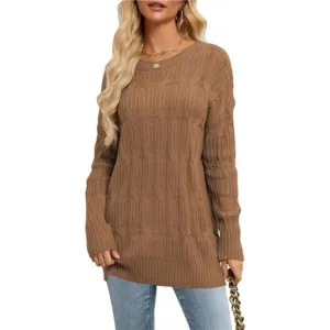 Womens 2024 Fall Long Chunky Sweaters Brown