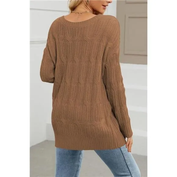 Womens 2024 Fall Long Chunky Sweaters Brown