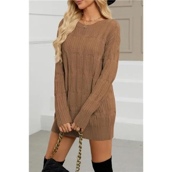 Womens 2024 Fall Long Chunky Sweaters Brown