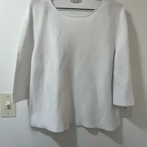 Women’s 3/4 Sleeve Fitted Cotton Sweater - White Size Large