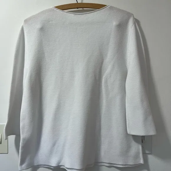 Women’s 3/4 Sleeve Fitted Cotton Sweater - White Size Large