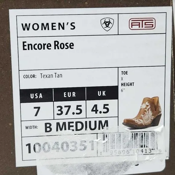Women's 7 Ariat Encore Rose snip toe western cowgirl boots in Texas Tan 10040351