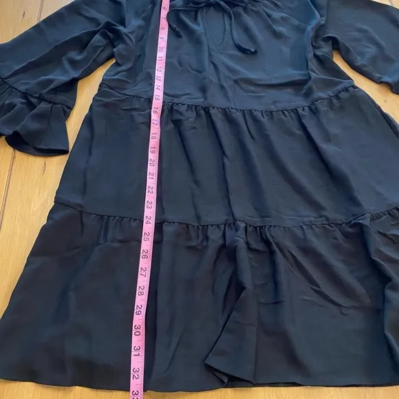 Women’s Black Longer Sleeve Mini Dress Viola Peasant Ruffle New XS
