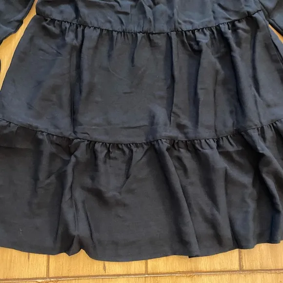 Women’s Black Longer Sleeve Mini Dress Viola Peasant Ruffle New XS