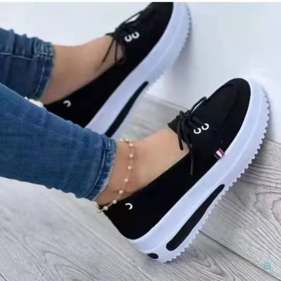 Women's Block Shoes Slip On Closed Toe Platform Flat Wedge Casual Fashio…