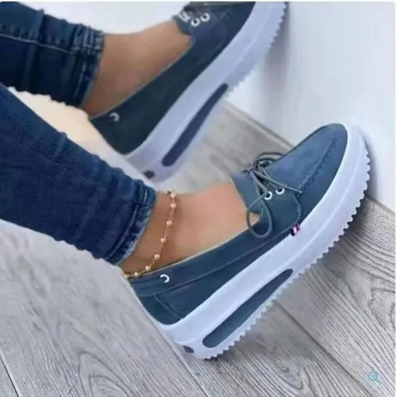 Women's Block Shoes Slip On Closed Toe Platform Flat Wedge Casual Fashio…