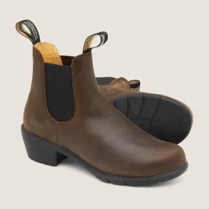 WOMEN'S BLUNDSTONE 1673 ANTIQUE BROWN HEEL PULL ON BOOTS ANKLE BOOTIES WITH BOX