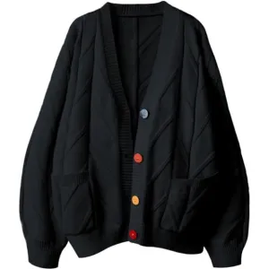 Women's Cable Knit Long Sleeve Open Front Cardigan Sheep V-Neck Button Down